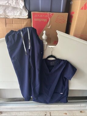 Figs Navy Blue Scrub Top and Drawstring Pants